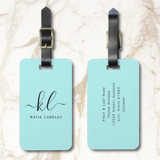 Gepersonaliseerd aangepast Elegant Script Lichtbla Bagagelabel
