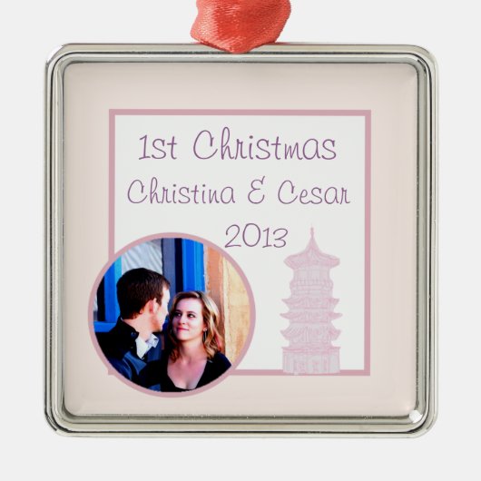 Gepersonaliseerd Aangepast Ornament Paarse Roze La (Voorkant)