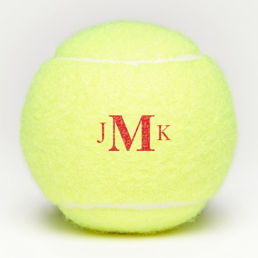 Gepersonaliseerd aangepast vet rood monogram tennisballen (Voorkant)