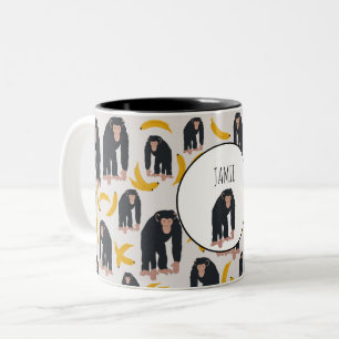 Gepersonaliseerd aapspatroon (Chimpansee & Banana  Tweekleurige Koffiemok