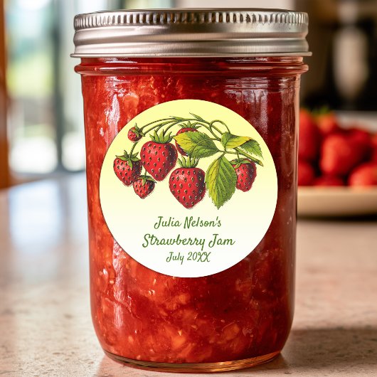 Gepersonaliseerd aardbei geel ombre jam pot label