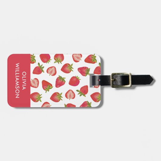 Gepersonaliseerd aardbeienpatroon bagagelabel (Voorkant horizontaal)