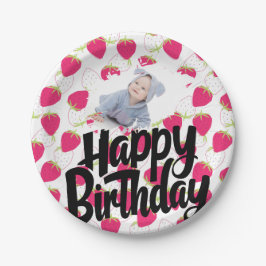 Gepersonaliseerd aardbeienpatroon Happy Birthday Papieren Bordje