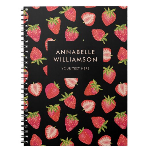 Gepersonaliseerd aardbeienpatroon notitieboek (Voorkant)