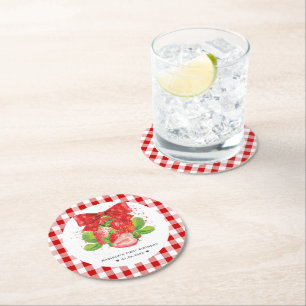 Gepersonaliseerd aardbeienthema Birthday Summer Ronde Kartonnen Onderzetter