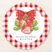 Gepersonaliseerd aardbeienthema Birthday Summer Ronde Kartonnen Onderzetter (Voorkant)