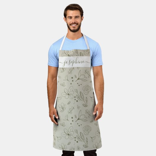 Gepersonaliseerd aardetoon bloemmotief schort (Gedragen)