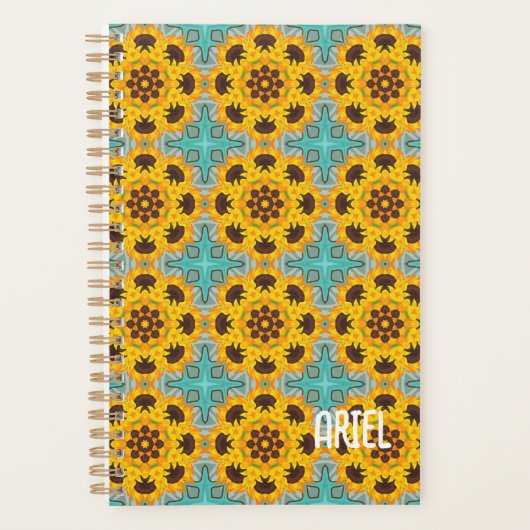 Gepersonaliseerd Abstract Floral Yellow Pattern Planner (Voorkant)
