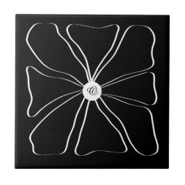 Gepersonaliseerd Abstract Modern Flower Wit Zwart Tegeltje