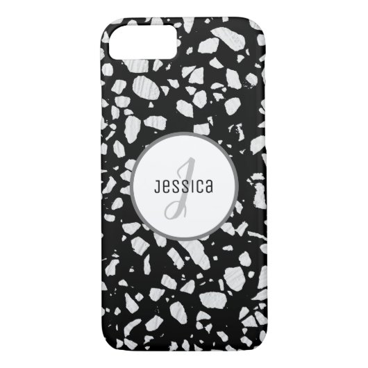 Gepersonaliseerd Abstract Terrazzo Black & White P Case-Mate iPhone Case (Achterkant)