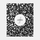 Gepersonaliseerd Abstract Terrazzo Black & White P Fleece Deken (Voorkant)