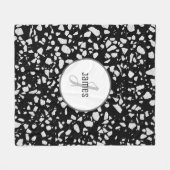 Gepersonaliseerd Abstract Terrazzo Black & White P Fleece Deken (Voorkant (Horizontaal))