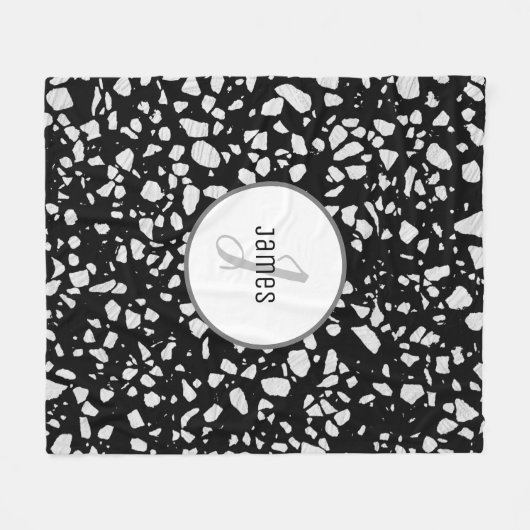 Gepersonaliseerd Abstract Terrazzo Black & White P Fleece Deken (Voorkant (Horizontaal))