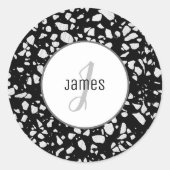 Gepersonaliseerd Abstract Terrazzo Black & White P Ronde Sticker (Voorkant)