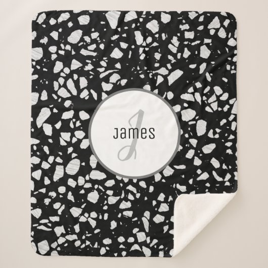 Gepersonaliseerd Abstract Terrazzo Black & White P Sherpa Deken (Voorkant)
