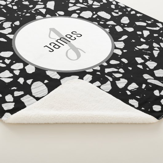 Gepersonaliseerd Abstract Terrazzo Black & White P Sherpa Deken (3/4)