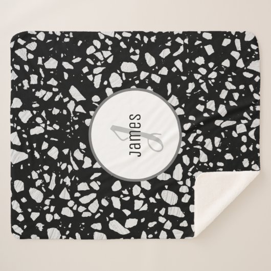 Gepersonaliseerd Abstract Terrazzo Black & White P Sherpa Deken (Voorkant (horizontaal))