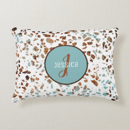 Gepersonaliseerd Abstract Terrazzo Brown & Blue Pa Accent Kussen
