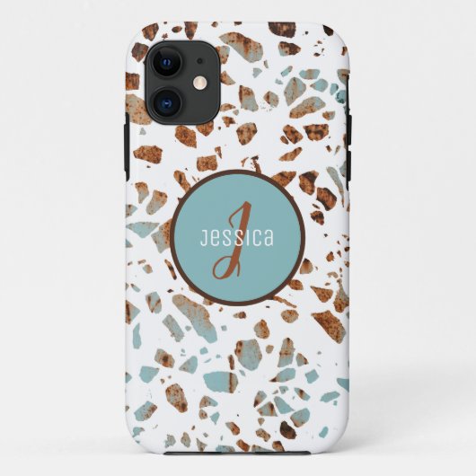 Gepersonaliseerd Abstract Terrazzo Brown & Blue Pa Case-Mate iPhone Case (Achterkant)