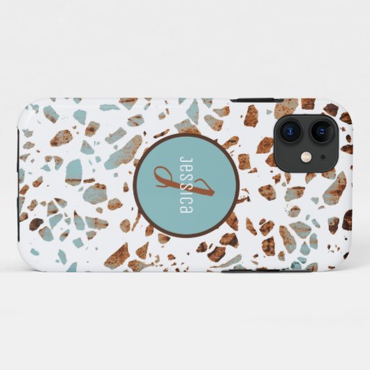 Gepersonaliseerd Abstract Terrazzo Brown & Blue Pa Case-Mate iPhone Case (Achterkant (horizontaal))