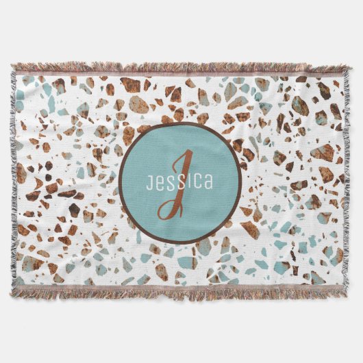 Gepersonaliseerd Abstract Terrazzo Brown & Blue Pa Deken (Voorkant)