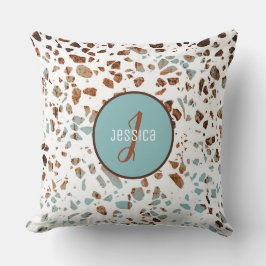 Gepersonaliseerd Abstract Terrazzo Brown & Blue Pa Kussen