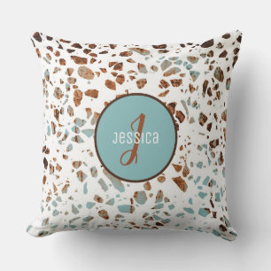 Gepersonaliseerd Abstract Terrazzo Brown & Blue Pa Kussen