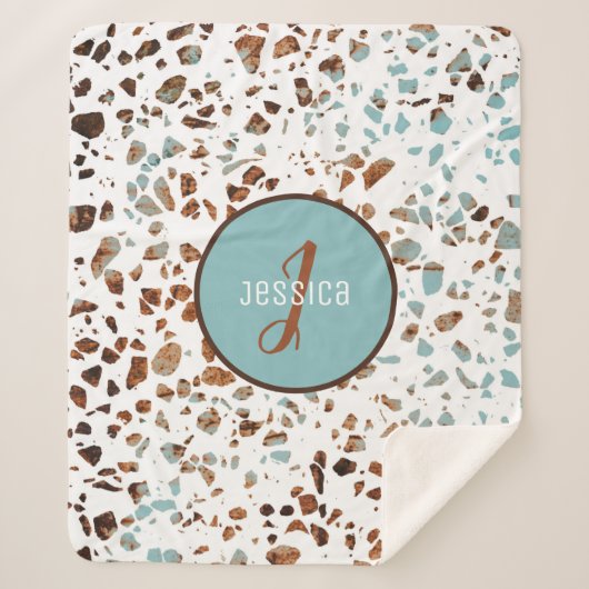 Gepersonaliseerd Abstract Terrazzo Brown & Blue Pa Sherpa Deken (Voorkant)