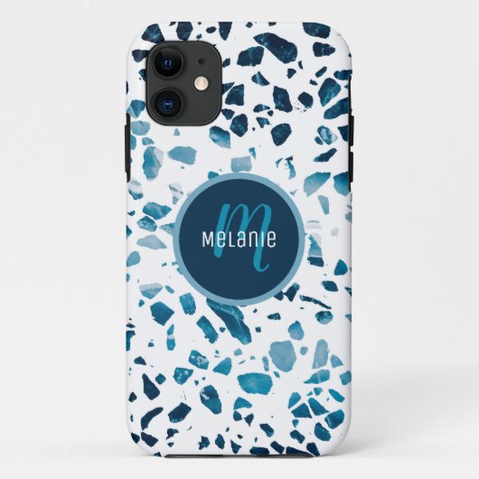 Gepersonaliseerd Abstract "Terrazzo Mosaic Blue Pa Case-Mate iPhone Case (Achterkant)