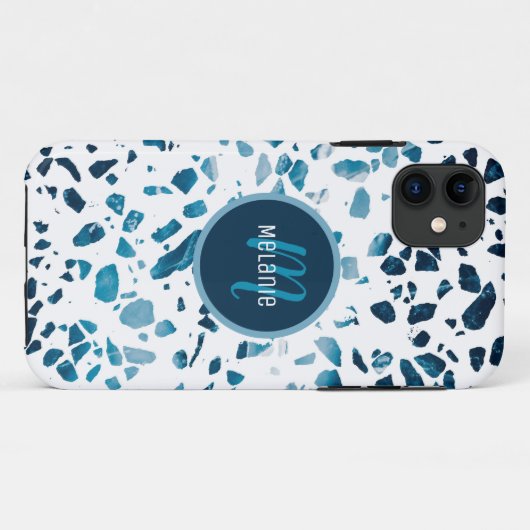 Gepersonaliseerd Abstract "Terrazzo Mosaic Blue Pa Case-Mate iPhone Case (Achterkant (horizontaal))