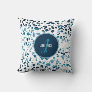 Gepersonaliseerd Abstract "Terrazzo Mosaic Blue Pa Kussen