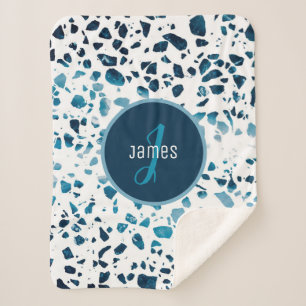 Gepersonaliseerd Abstract "Terrazzo Mosaic Blue Pa Sherpa Deken