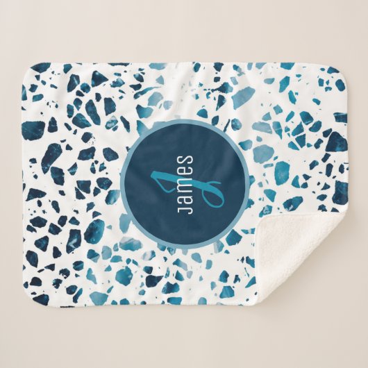 Gepersonaliseerd Abstract "Terrazzo Mosaic Blue Pa Sherpa Deken (Voorkant (horizontaal))