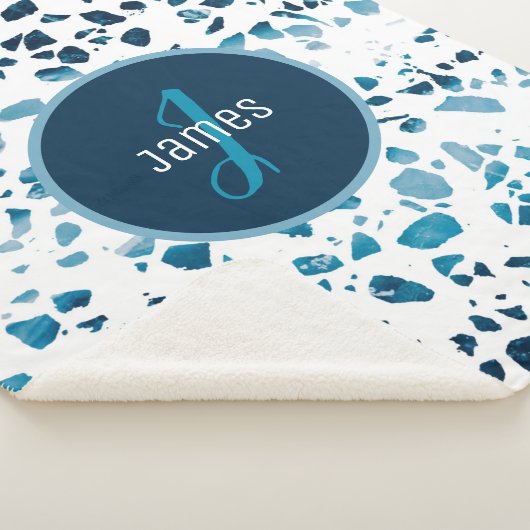 Gepersonaliseerd Abstract "Terrazzo Mosaic Blue Pa Sherpa Deken (3/4)