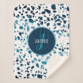 Gepersonaliseerd Abstract "Terrazzo Mosaic Blue Pa Sherpa Deken (Voorkant)