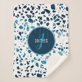 Gepersonaliseerd Abstract "Terrazzo Mosaic Blue Pa Sherpa Deken