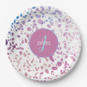 Gepersonaliseerd Abstract Terrazzo Pink & Blue Pat Papieren Bordje (Voorkant)