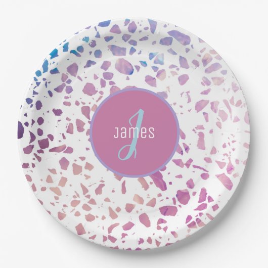 Gepersonaliseerd Abstract Terrazzo Pink & Blue Pat Papieren Bordje (Voorkant)