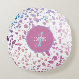 Gepersonaliseerd Abstract Terrazzo Pink & Blue Pat Rond Kussen