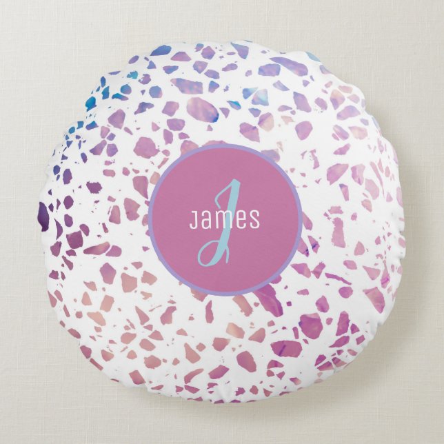 Gepersonaliseerd Abstract Terrazzo Pink & Blue Pat Rond Kussen (Voorkant)