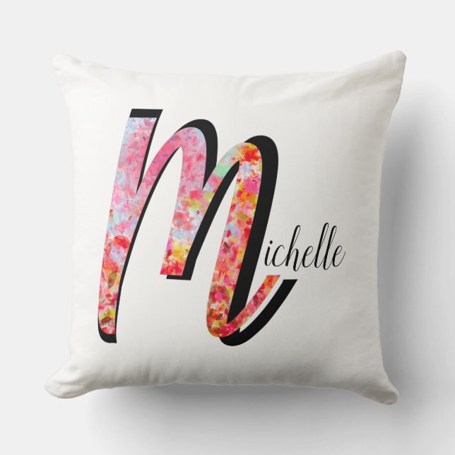 Gepersonaliseerd abstract valblad monogram M Kussen (Voorkant)
