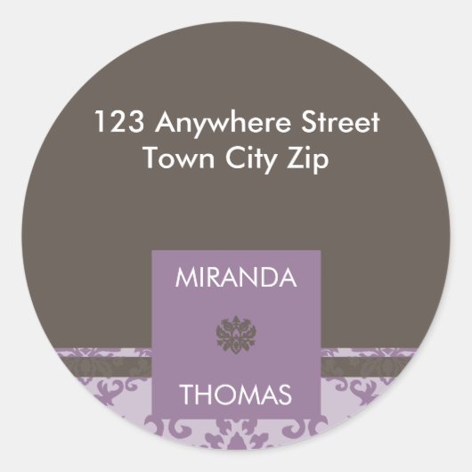 GEPERSONALISEERD ADRES LABEL:: damask kleuren 7B Ronde Sticker (Voorkant)