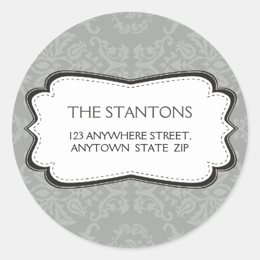 GEPERSONALISEERD ADRESLABEL :: goddelijk damask 3B Ronde Sticker (Voorkant)