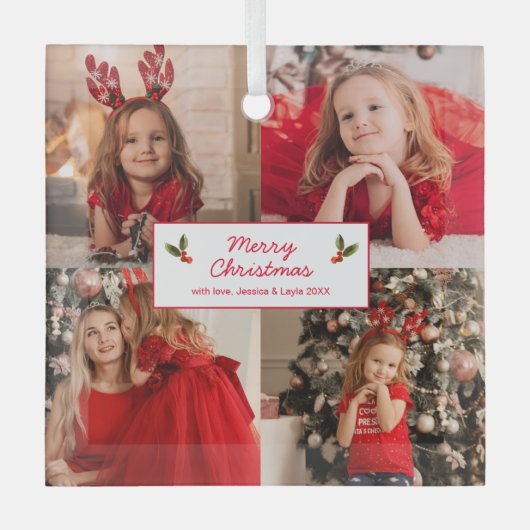 Gepersonaliseerd Afbeelding Collage met Kerstmis Glas Ornament (Voorkant)