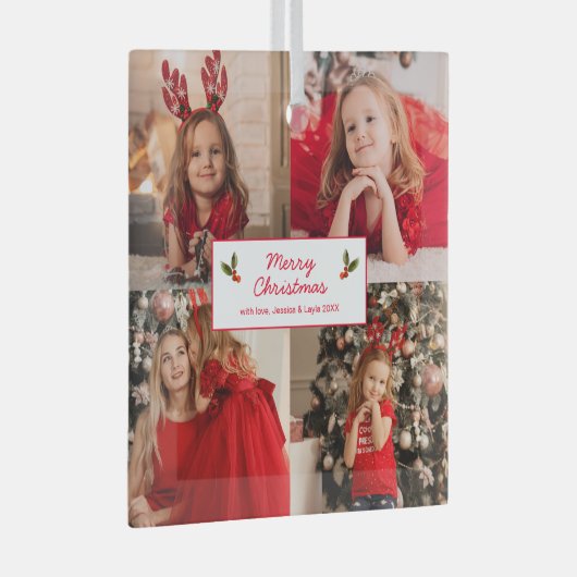 Gepersonaliseerd Afbeelding Collage met Kerstmis Glas Ornament (Voorkant Rechts)