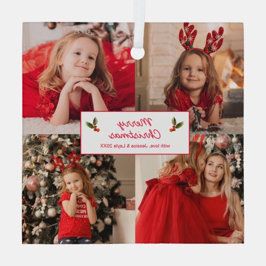 Gepersonaliseerd Afbeelding Collage met Kerstmis Glas Ornament (Achterkant)