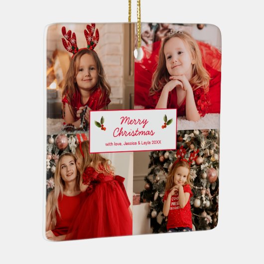 Gepersonaliseerd Afbeelding Collage met Kerstmis Keramisch Ornament (Rechts)