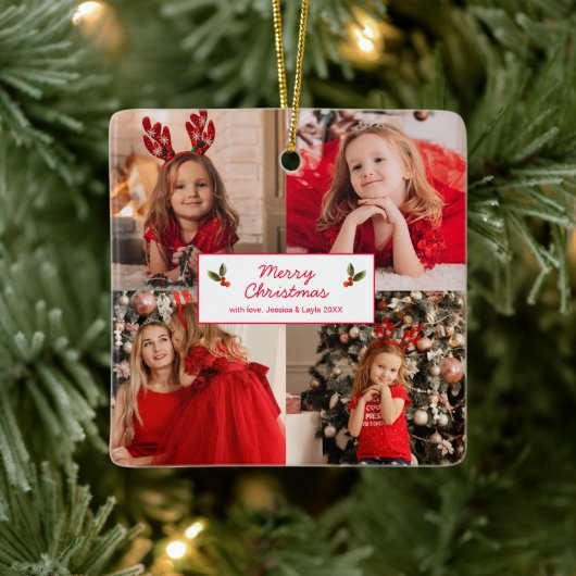 Gepersonaliseerd Afbeelding Collage met Kerstmis Keramisch Ornament (Boom)