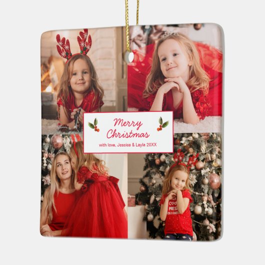 Gepersonaliseerd Afbeelding Collage met Kerstmis Keramisch Ornament (Links)