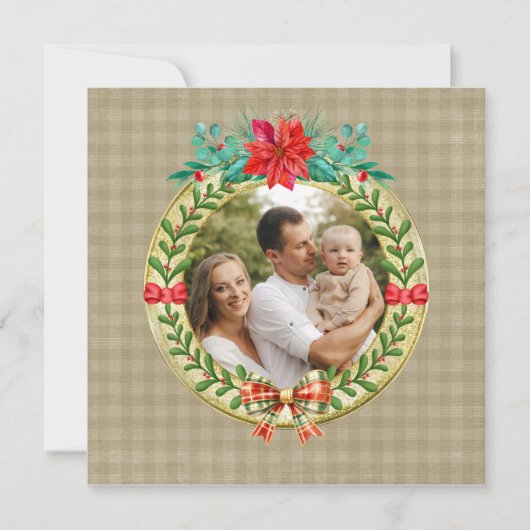 Gepersonaliseerd Afbeelding Lijst en Kerstkrans Feestdagenkaart (Voorkant)